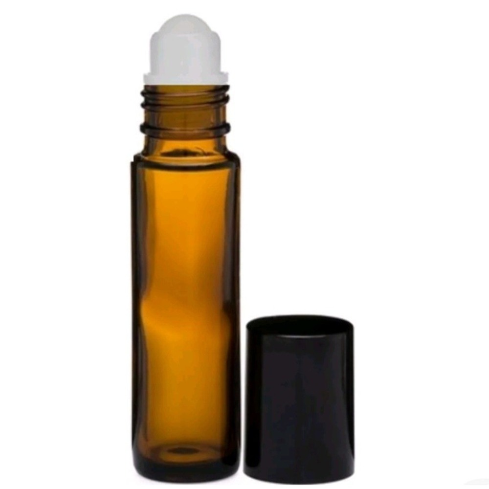 (4)Amber 10 ml 1/3 oz Glass Roll-on Bottles Aromatherapy Oil roller ball Bottles